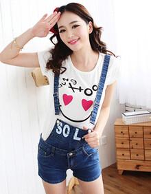 2014夏装新款韩版修身显瘦牛仔<em>吊带短裤女</em>88