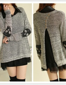 2013秋冬装新款女装针织衫骷髅黑白<em>混</em>线<em>毛衣</em>