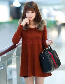 aramisu 2013秋冬上新毛领<em>套头</em>中<em>长款</em>长袖<em>毛衣</em>