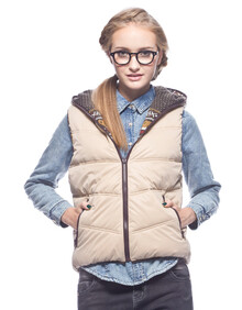 艾格ES <em>冬季</em>新款 两面穿连帽<em>针织</em>棉<em>马甲</em>女 休