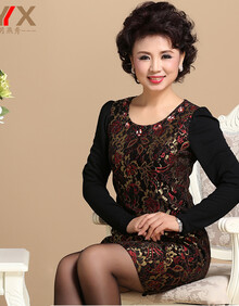 二月燕秀 2014中年<em>女装春秋</em>新款<em>长袖</em>连衣裙 品