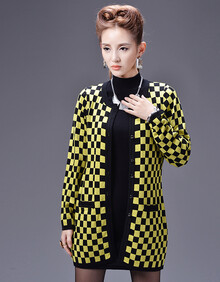 yoomito2013秋冬欧美<em>格子</em>修身针织<em>开衫羊毛</em>衫