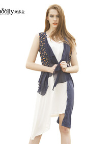 米多立 2013夏装新款 女装 <em>拼接式</em>假两件长款马