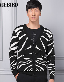 太平鸟男装新款男士针织衫\<em>斑马纹开衫</em>潮8131