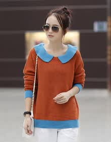 TZ 2013秋装韩版拼接加厚保暖<em>娃娃领女毛衣</em>在