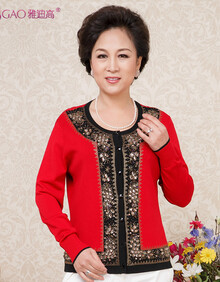 雅迪高 妈妈春秋装手工钉珠<em>针织</em>衫<em>女开衫中老</em>