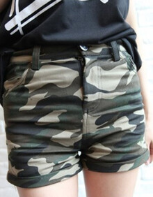 水慕莎2014春季新款独家<em>自制</em>迷彩卷边<em>短裤</em>热