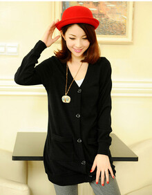 务杰 秋<em>冬款</em>中长款针织衫 <em>大码</em>宽松<em>开衫</em>外套 韩