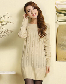 忻怿2013秋冬新款麻花圆领<em>中长</em>打底<em>针织衫毛</em>