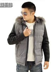 F030<em>毛衣袖子</em>男<em>羽绒服</em> 真毛领 帽可卸男士<em>羽绒</em>