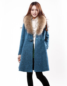 品牌女装毛呢<em>外套</em>女中长款<em>冬装</em>欧美<em>超大貉子毛</em>
