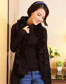 兔毛领外搭披肩<em>长款针织开衫厚</em>韩版毛衣<em>女外套</em>