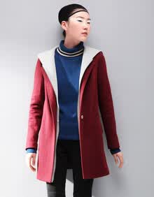 初语 冬季新款女装 长袖<em>连帽</em>棉质针织<em>毛呢外套</em>