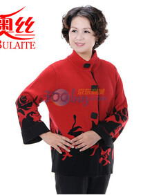 奥丝布莱特 中老年 女士 <em>羊绒</em>衫 <em>玫瑰花</em>纽扣<em>开衫</em>