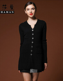 依莎曼 秋冬新款 羊绒衫立领<em>开衫</em> <em>羊毛</em>衫 长款保