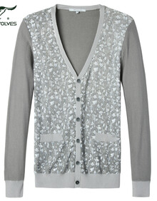 七匹狼针织棉衫 纯棉时尚印花薄<em>款开衫毛衣</em>男