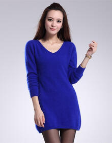 绒特丝纳 新款貂绒打底衫 <em>长款V领</em>貂绒<em>毛衣 修</em>