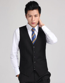 <em>男士</em>免烫<em>西装马甲</em>潮夏背心无袖西服马夹 黑色