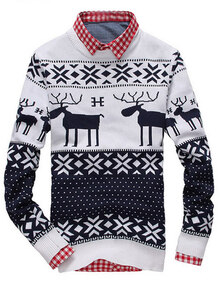 gurunvani正品 2014春款圆领<em>男士毛衣</em>小鹿<em>织花</em>