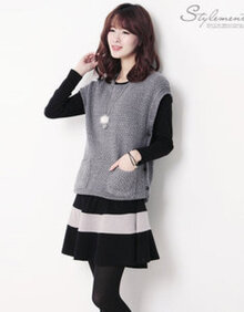 Stylementor <em>女士</em>圆领套头中<em>长款</em>口袋针织<em>马甲</em>
