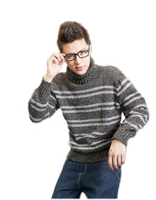 幸福时光冬季新款<em>高领</em>条纹<em>男款</em>粗线<em>毛衣</em>(M)F