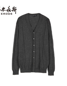 鄂尔多斯新款纯<em>羊绒</em>精纺V领抽条休闲<em>男开衫</em> 深