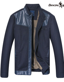 <em>与狼共舞</em>男装jacket 秋冬<em>夹克</em> 男士拼皮立领外