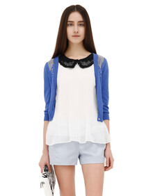 LILY 夏装 欧美风铆钉装饰纯棉休闲<em>针织短开衫</em>