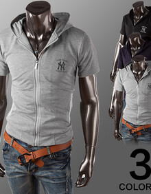 DJS 夏季新款韩版修身休闲<em>开衫卫衣男士</em>短袖