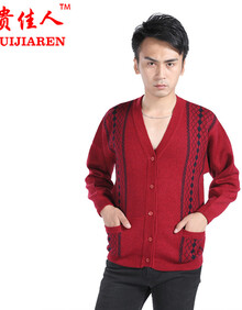 富贵佳人<em>男式</em> <em>中老年</em> 羊绒衫 <em>V领开衫</em>加厚大码