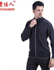 富贵佳人男式 <em>中老年</em> 羊绒衫 半<em>高领</em>拉链双层加