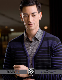 Babei 高端男装 条纹商务休闲绅士<em>正装开衫</em>毛