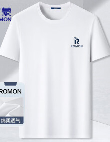 罗蒙（ROMON）短袖T恤男士休闲简约户外运动纯色打底衫上衣男装LP004 白色 XL 