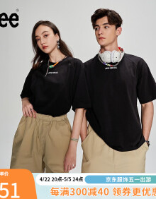 Lee商场同款舒适版型插肩袖设计男女同款短袖T恤潮流LUT0050326VJ 黑色（尺码偏大，小一码购买） M