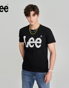 Lee商场同款经典色大Logo印花圆领男款短袖T恤潮流LMT0065673RX 黑色 L