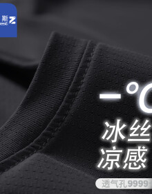 真维斯冰丝短袖t恤男夏季薄款运动体恤速干网眼青少年学生透气凉感上衣 黑色 2XL(推荐150-170斤)