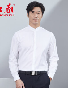 红都 衬衫长袖衬衫男立领商务休闲衬衣白色中国风男装礼服衬衣 白色SJ3326-1 39