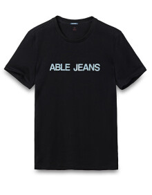 ABLE JEANS短袖T恤男 牛仔贴布新款修身显瘦logo印花打底衫男潮牌 黑色 170/M