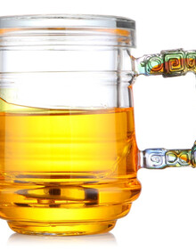 奇高水杯 带过滤304不锈钢茶漏带盖茶杯琉璃把