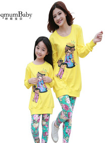 EQMUMBA新品<em>女孩</em>长袖卡通<em>亲子装</em> 母女装套