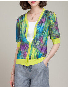 圣哥弟娅女装2014夏装新款印花<em>薄针织开衫短</em>