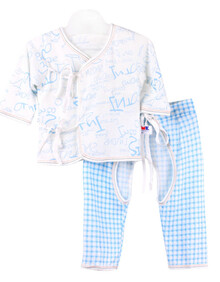 新生儿内衣<em>睡衣</em>婴儿纯棉居家服格子<em>英文</em>单面绑