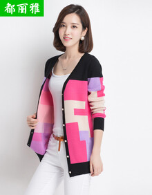 雅2014秋装新品韩版修身<em>大码针织衫女开衫</em>撞