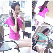 奥靓女装<em>新款</em>时尚披肩<em>上衣 短裤套装</em> 玫红色 S