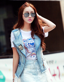 2014新品牛仔<em>马甲</em>背心<em>女短款</em> 韩版 <em>春夏</em>时尚牛