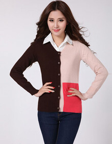 伊绒奇 <em>复古文艺</em>范毛衣撞色<em>羊绒</em>衫女 森女<em>开衫</em>