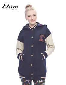 艾格 ES 秋季 中<em>长款</em>拼接<em>开衫卫衣</em>130332136