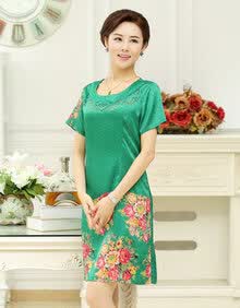 夏装<em>中老年女装中长款</em>女连衣裙<em>加肥</em>大码<em>短袖</em>中
