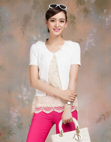 DLY2014春夏新款短袖<em>针织衫女开衫短款</em>夏季