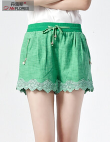 丹雷斯2014新款<em>阔腿短裤女秋</em>季韩版钩花显瘦